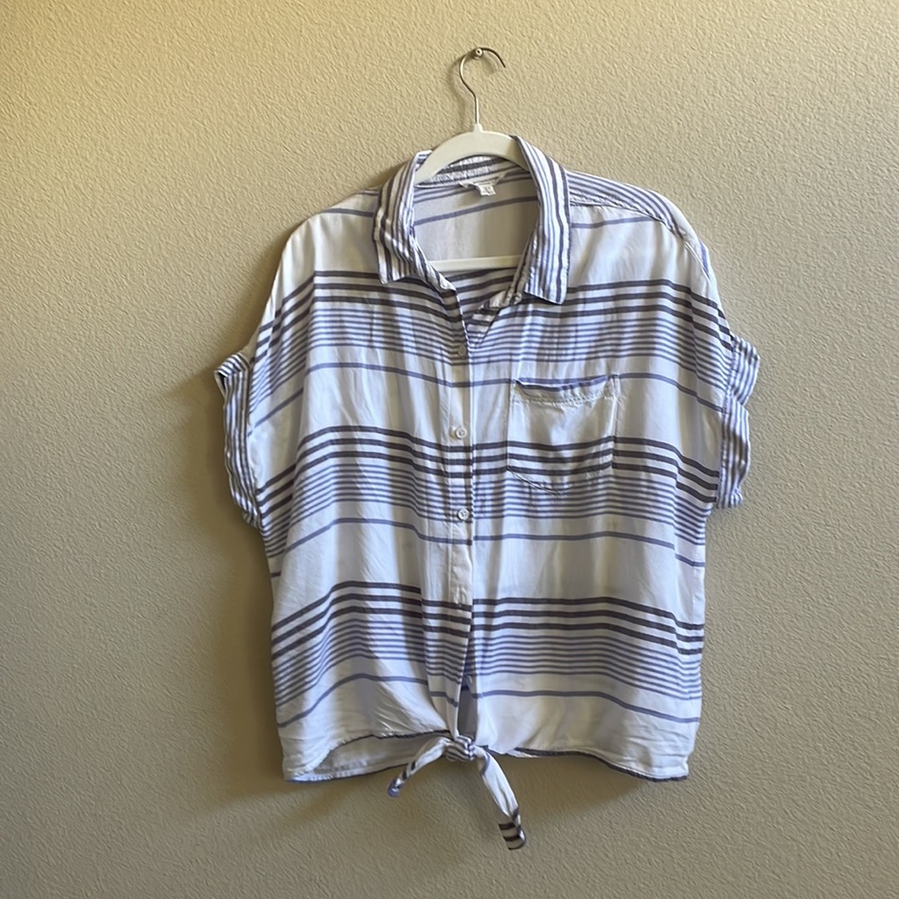 💛Beachlunchlounge Collection, cap sleeve white w/blue stripe, tie top, L/G